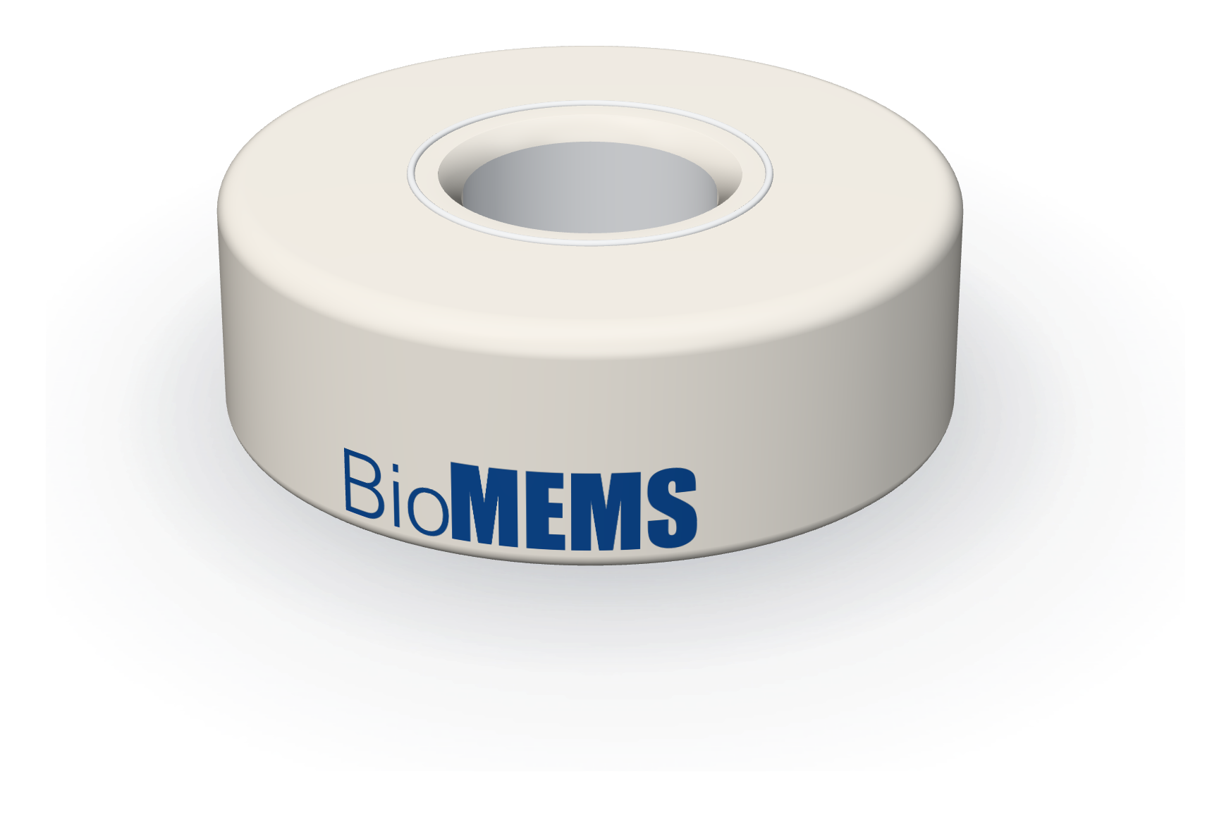 The BioMEMS analyzer: a compact white puck with a single round opening on top.
